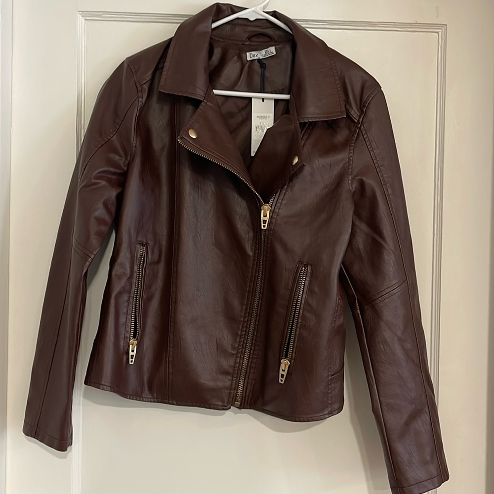Dex faux leather brown jacket size large
